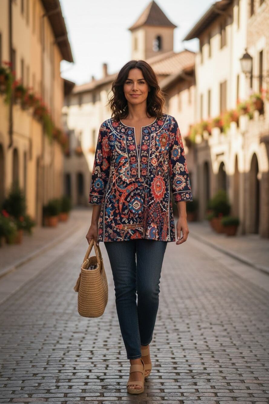 Gretchen Scott 3/4 sleeve tunic blouse split-neck mandarin collar shrimp XS 0-2